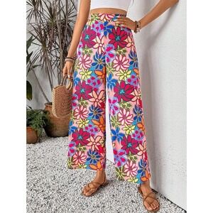Breezaya High Waist Floral Printed Wide Leg Woman's Holiday Loose Pants Size S.